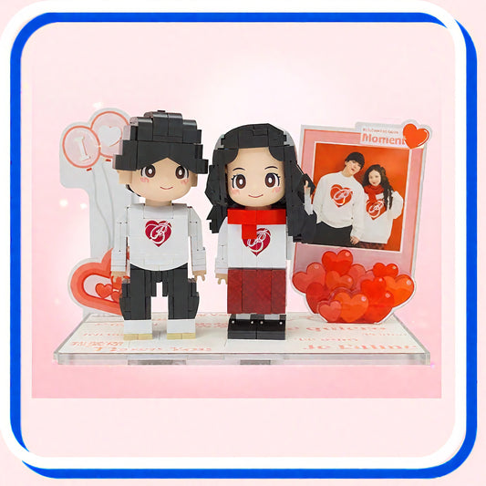 His & Hers Custom Photo Building Blocks Figurine- Personalized Love Figurine Set | Anniversary Gift