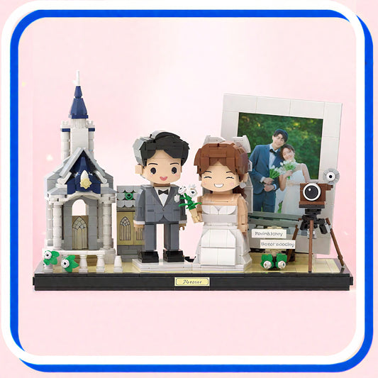 Western Wedding Gift- Custom Couple Photo Building Block Figurine with Design Service - Luxury under $400