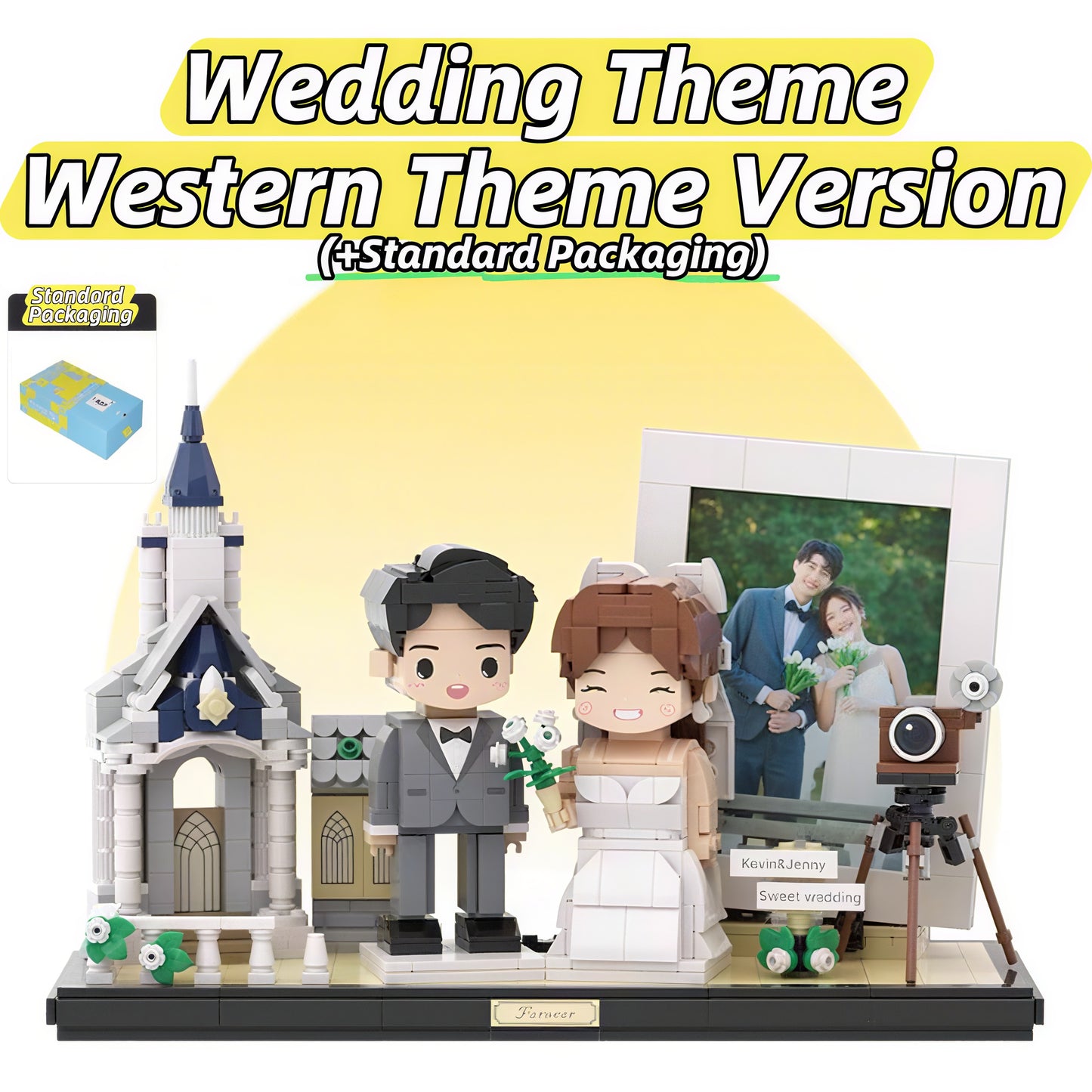 Western Wedding Gift- Custom Couple Photo Building Block Figurine with Design Service - Luxury under $400